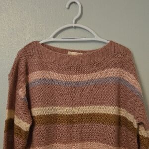 AZZ | Pink Striped Boat Neck Cropped Sweater Size M/L